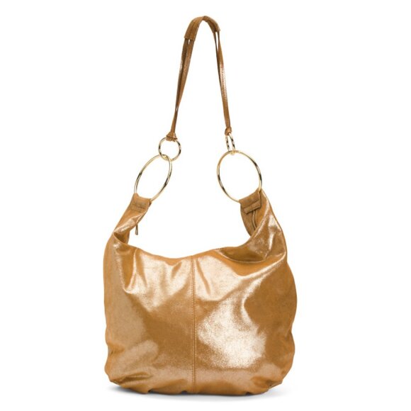 MARLON Tan Made In Italy Leather Hobo With Metal Ring Details